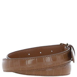 Women's Croc Print Leather Belt with Gold Metal Pin Buckle Tan: C-99