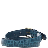 Women's Croc Print Leather Belt with Gold Metal Pin Buckle Teal: C-99