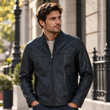 Ashwood Men’s Casual Real Leather Jacket with Mandarin Collar and Hidden Zip Black: AWM-COOPER