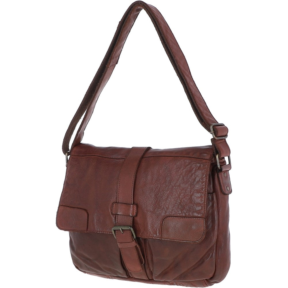Mens Four Pocket Leather Messenger Bag Brandy : Cyrus