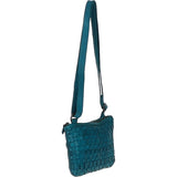 Vintage Woven Classic Leather Crossbody Bag Turquise:  D-70