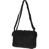 3 Section Vintage Woven Leather Shoulder Bag Black :  D-71