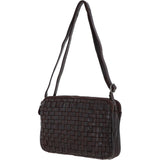3 Section Vintage Woven Leather Shoulder Bag Dark Brown :  D-71