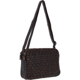 3 Section Vintage Woven Leather Shoulder Bag Dark Brown :  D-71