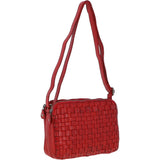 3 Section Vintage Woven Leather Shoulder Bag Red :  D-71