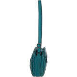 3 Section Vintage Woven Leather Shoulder Bag Turquise :  D-71