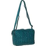 3 Section Vintage Woven Leather Shoulder Bag Turquise :  D-71