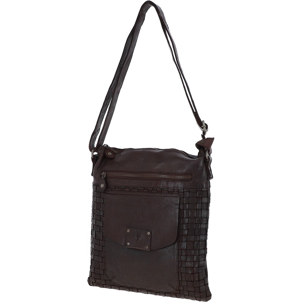 Woven Classic Large Leather Vintage Crossbody Bag Dark Brown :  D-72
