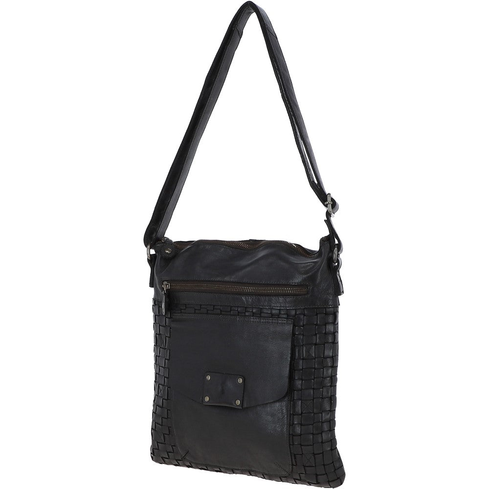 Woven Classic Large Leather Vintage Crossbody Bag Dark Grey :  D-72