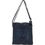Woven Classic Large Leather Vintage Crossbody Bag  Navy :  D-72