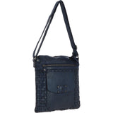 Woven Classic Large Leather Vintage Crossbody Bag  Navy :  D-72