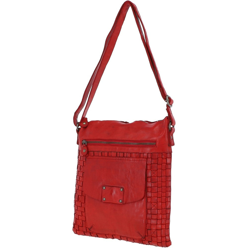 Woven Classic Large Leather Vintage Crossbody Bag Red :  D-72