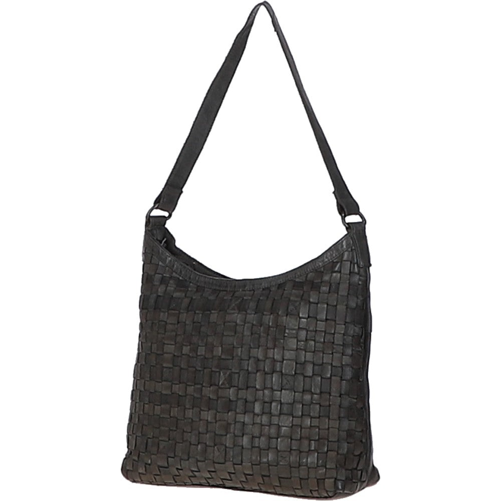 Ashwood Vintage Woven Leather Shoulder Bag Dark Grey: D-77