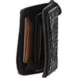 Vintage Woven Leather Zip Around Small  6 Card Coin Purse Black :  D-80