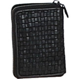 Vintage Woven Leather Zip Around Small  6 Card Coin Purse Black :  D-80