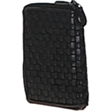 Vintage Woven Leather Zip Around Small  6 Card Coin Purse Black :  D-80