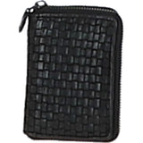 Vintage Woven Leather Zip Around Small  6 Card Coin Purse Black :  D-80