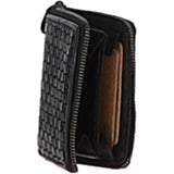 Vintage Woven Leather Zip Around Small  6 Card Coin Purse Black :  D-80