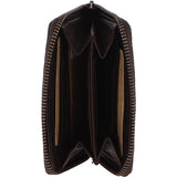 Vintage Woven Leather Zip Around Small  6 Card Coin Purse  Dark Brown :  D-80
