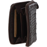 Vintage Woven Leather Zip Around Small  6 Card Coin Purse  Dark Brown :  D-80
