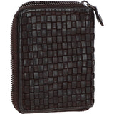 Vintage Woven Leather Zip Around Small  6 Card Coin Purse  Dark Brown :  D-80