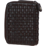 Vintage Woven Leather Zip Around Small  6 Card Coin Purse  Dark Brown :  D-80