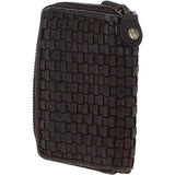 Vintage Woven Leather Zip Around Small  6 Card Coin Purse  Dark Brown :  D-80