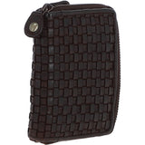 Vintage Woven Leather Zip Around Small  6 Card Coin Purse  Dark Brown :  D-80