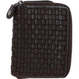 Vintage Woven Leather Zip Around Small  6 Card Coin Purse  Dark Brown :  D-80