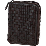 Vintage Woven Leather Zip Around Small  6 Card Coin Purse  Dark Brown :  D-80