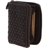Vintage Woven Leather Zip Around Small  6 Card Coin Purse  Dark Brown :  D-80