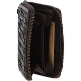 Vintage Woven Leather Zip Around Small  6 Card Coin Purse  Dark Brown :  D-80