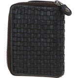 Vintage Woven Leather Zip Around Small  6 Card Coin Purse Dark Grey :  D-80
