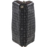 Vintage Woven Leather Zip Around Small  6 Card Coin Purse Dark Grey :  D-80