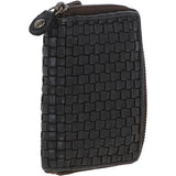 Vintage Woven Leather Zip Around Small  6 Card Coin Purse Dark Grey :  D-80