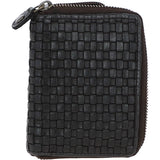 Vintage Woven Leather Zip Around Small  6 Card Coin Purse Dark Grey :  D-80