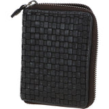 Vintage Woven Leather Zip Around Small  6 Card Coin Purse Dark Grey :  D-80