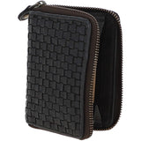 Vintage Woven Leather Zip Around Small  6 Card Coin Purse Dark Grey :  D-80