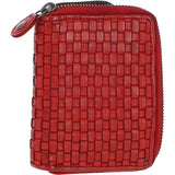 Vintage Woven Leather Zip Around Small  6 Card Coin Purse Red :  D-80