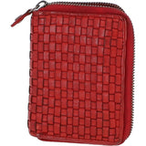 Vintage Woven Leather Zip Around Small  6 Card Coin Purse Red :  D-80