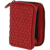 Vintage Woven Leather Zip Around Small  6 Card Coin Purse Red :  D-80
