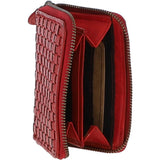 Vintage Woven Leather Zip Around Small  6 Card Coin Purse Red :  D-80