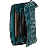 Vintage Woven Leather Zip Around Small  6 Card Coin Purse Turqouise :  D-80