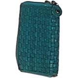 Vintage Woven Leather Zip Around Small  6 Card Coin Purse Turqouise :  D-80