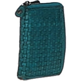 Vintage Woven Leather Zip Around Small  6 Card Coin Purse Turqouise :  D-80
