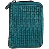 Vintage Woven Leather Zip Around Small  6 Card Coin Purse Turqouise :  D-80
