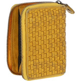 Vintage Woven Leather Zip Around Small  6 Card Coin Purse Yellow :  D-80