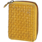 Vintage Woven Leather Zip Around Small  6 Card Coin Purse Yellow :  D-80
