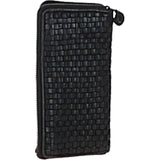 Vintage Woven Leather Zip Around Large 10 Card Coin Note Purse Black :  D-81