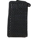 Vintage Woven Leather Zip Around Large 10 Card Coin Note Purse Black :  D-81